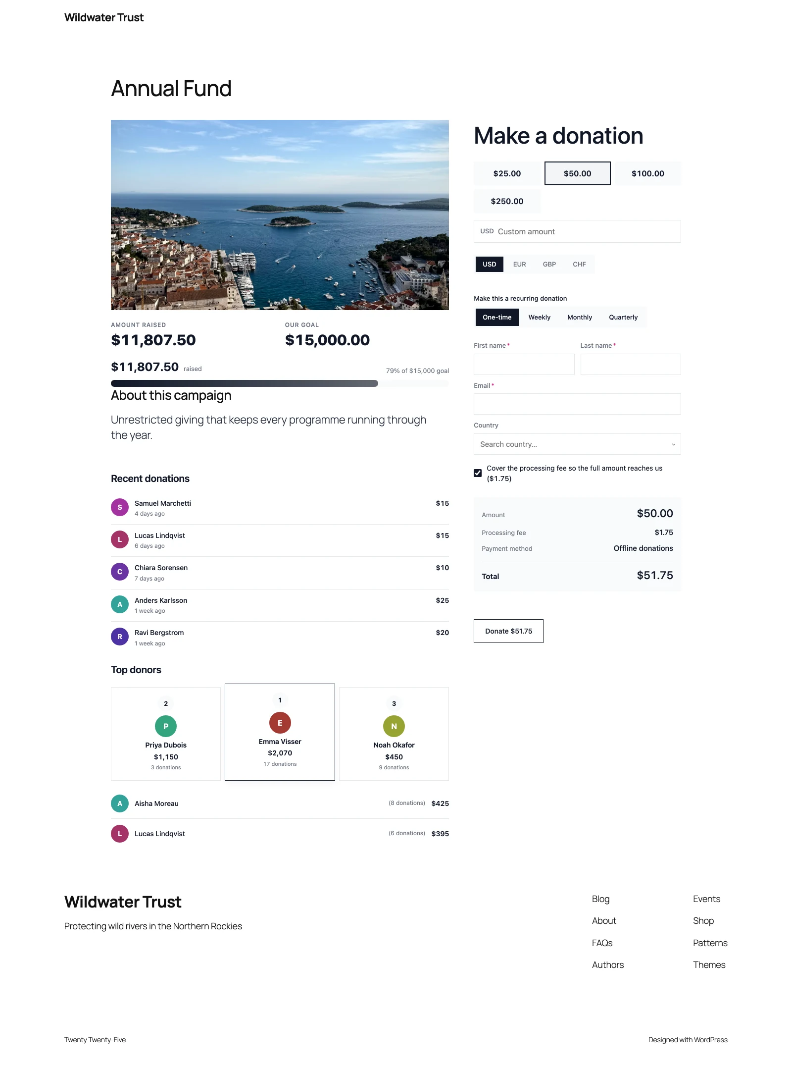 Published campaign page on the front end