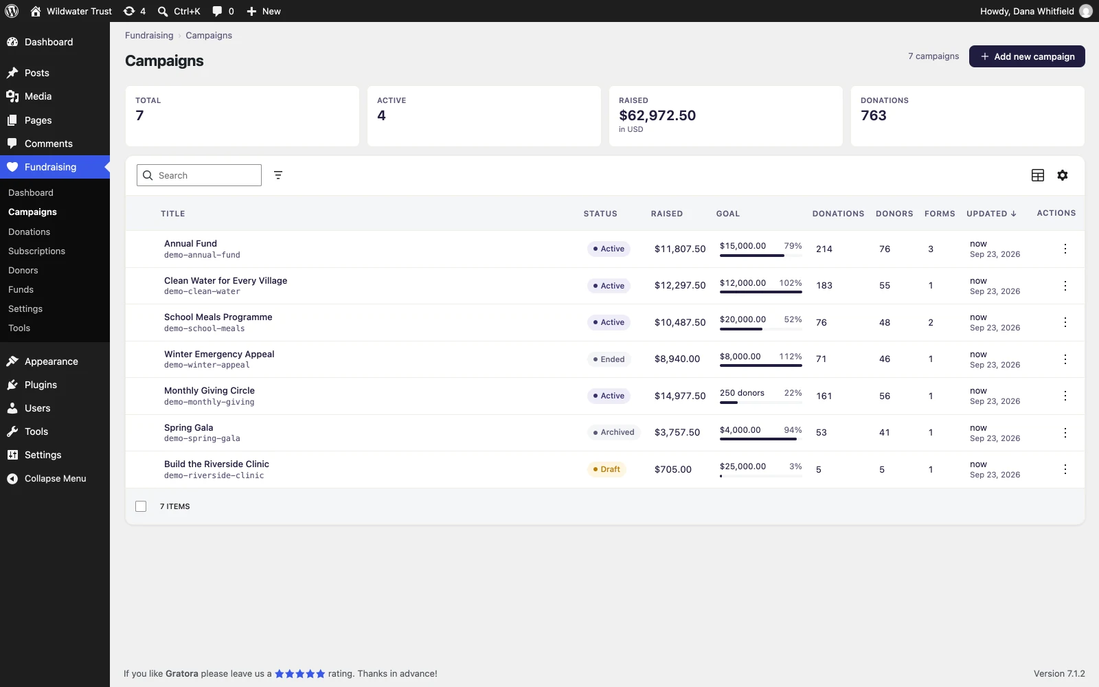 Campaigns page with Add new campaign button