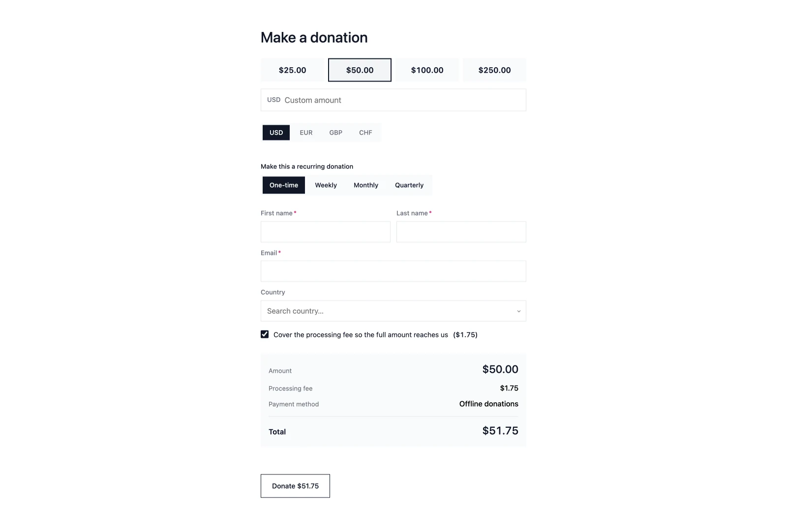 Donation form block