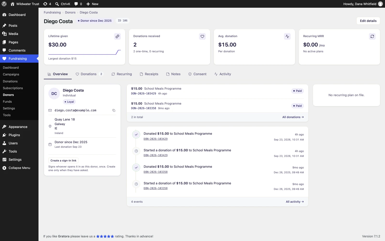 Donor detail page