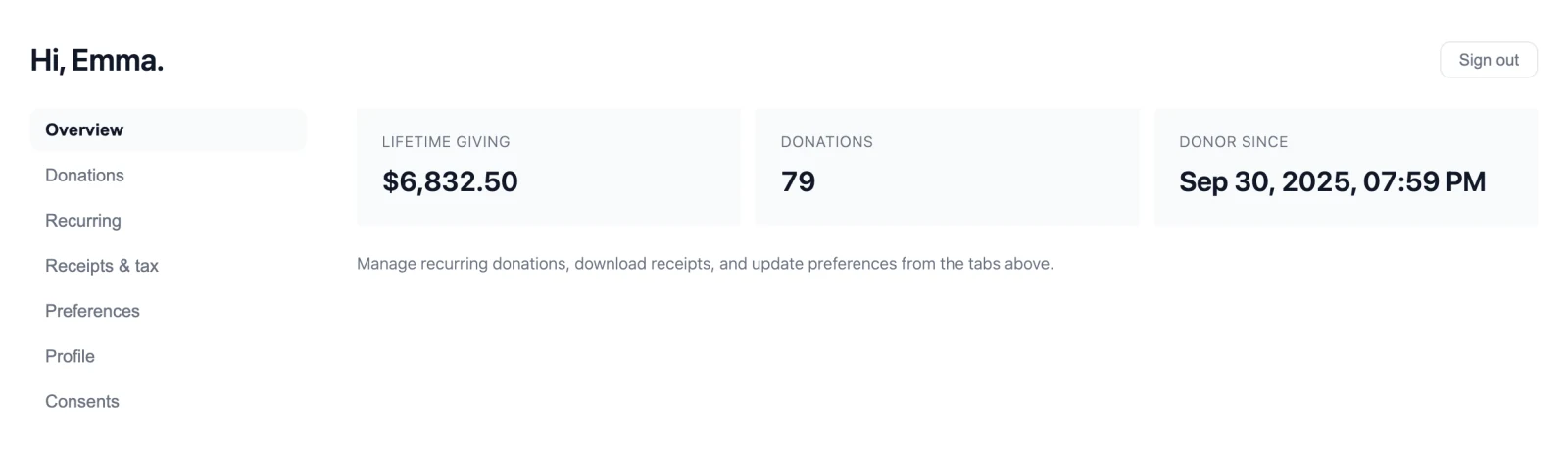 Donor portal homepage