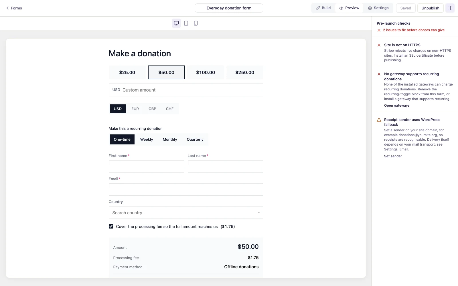 Form preview pane