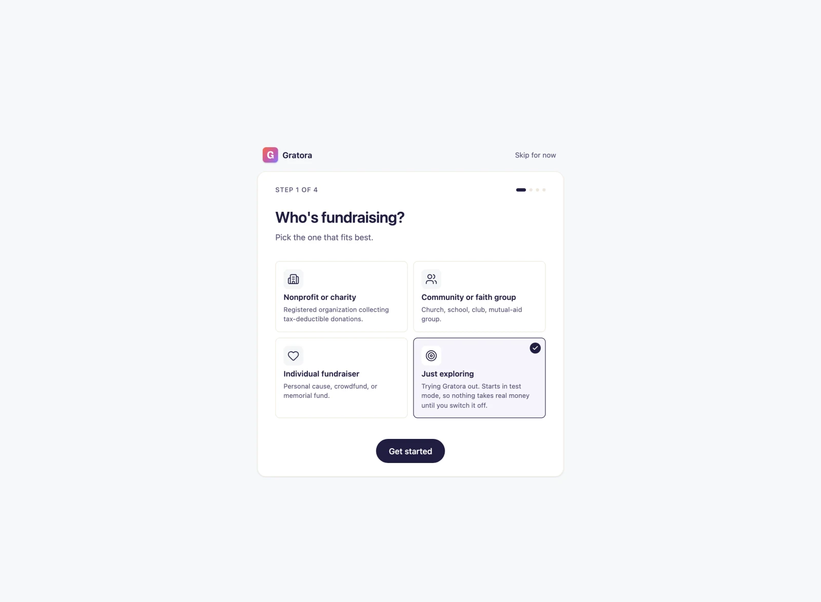 Onboarding wizard first screen